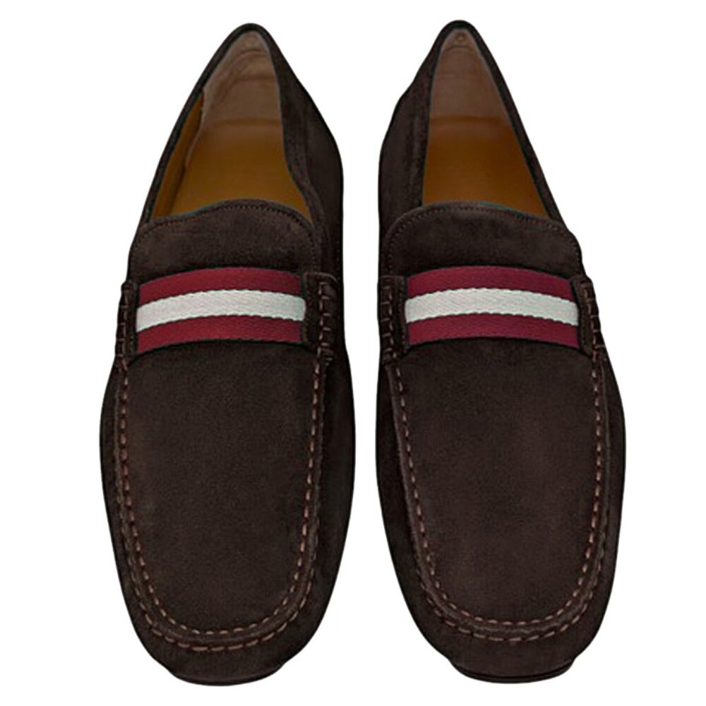 NEW $620 Bally Waltec Driver (Loafers)! Brown Suede With Signature Stripes ITALY - Picture 3 of 5